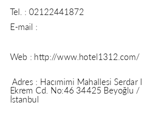 Hotel 1312 iletiim bilgileri